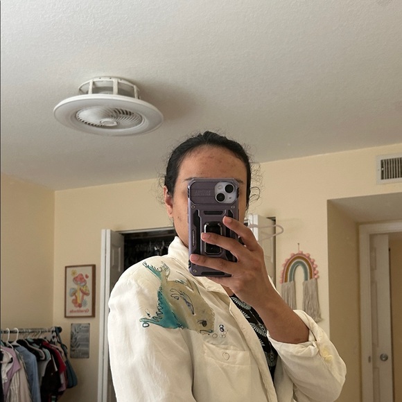 Artistic Fish Design Cream Blazer - Picture 5 of 6